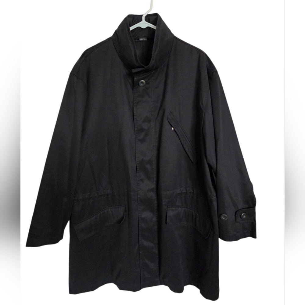 Sanyo Men’s‎ PU Coated Jacket Packed Hood Lined Overcoat Medium Black Minimalist